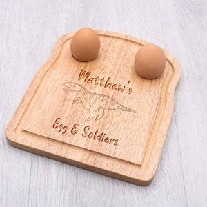 Gepersonaliseerde Dippy Egg en Soldiers-ontbijtbord met dinosaurusontwerp Perfect paascadeau voor kinderen