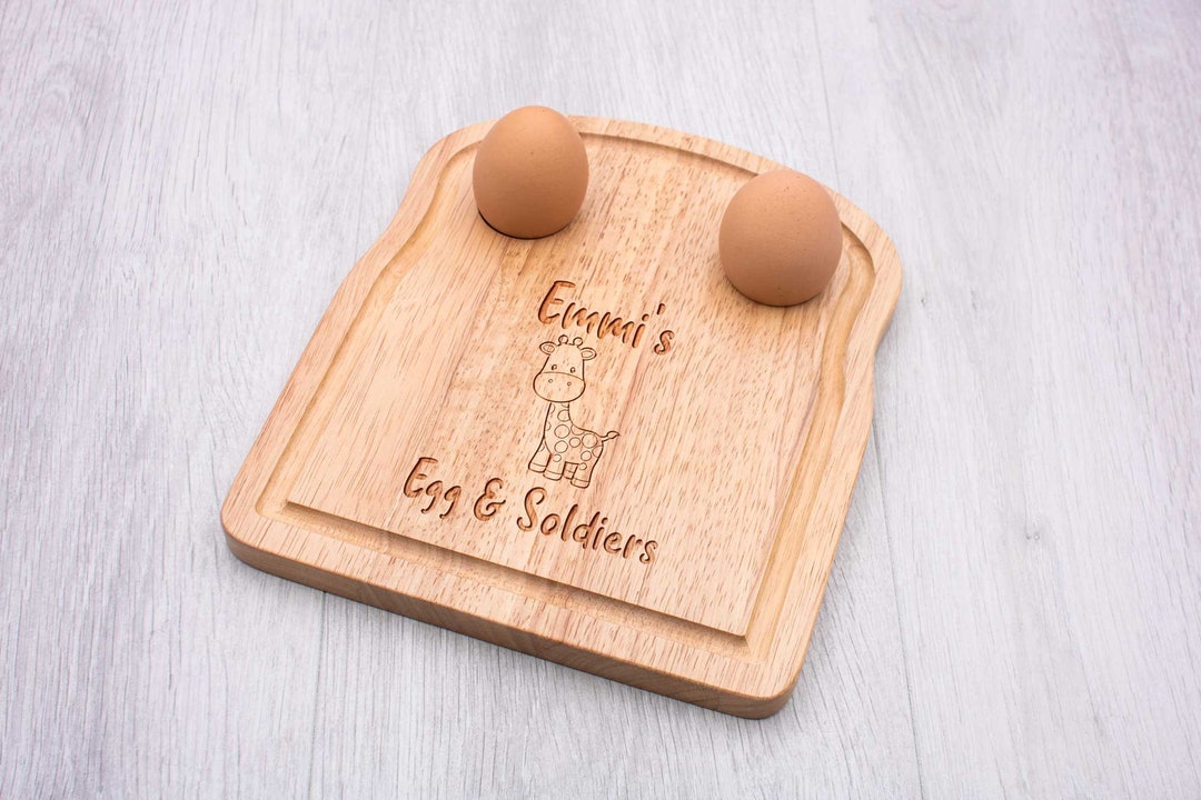 Personalised Dippy Egg and Soldiers Breakfast Board With a Giraffe