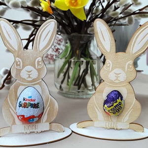 Coniglietto pasquale personalizzato, porta uova di Pasqua, porta uova di cioccolato, porta ovetti Kinder, porta ovetti crema, regalo personalizzato, regalo di Pasqua per bambini