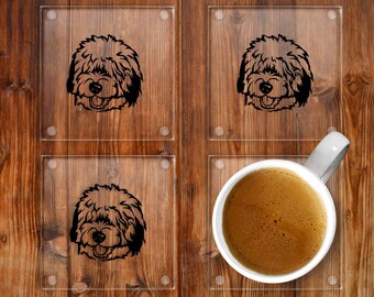 Old English Sheepdog Glass Drinks Coasters Set of 4