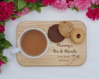 Personalised Mother's Day Tea & Biscuit Board, Mummy's Tea In Bed, Gift, Coffee Board