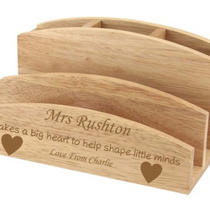 Regalo personalizado para profesores, organizador de escritorio y cartas de madera