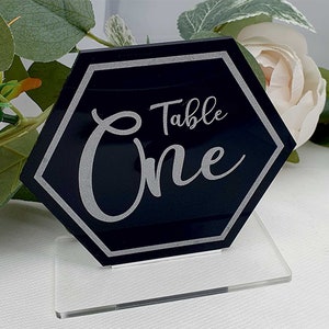 Hexagon Wedding Table Number | Stylish leaf table numbers | Table decor | Black Numbers