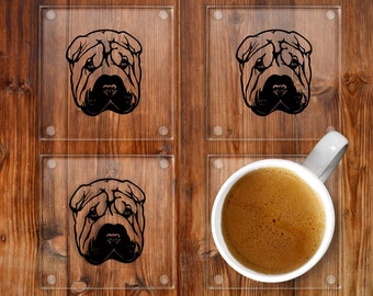 Shar Pei Glass Drinks Coasters Set of 4