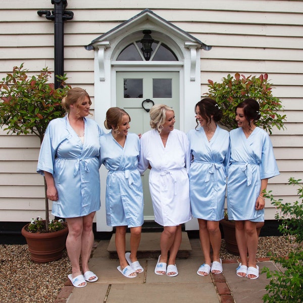 Bridal Robes- Dusty blue Embroidered Bridal Robes /Bridesmaid Robes/Bridal Robe/Bride Robe/Bridal Party Robes/Bridesmaid Gifts/Satin Robe/
