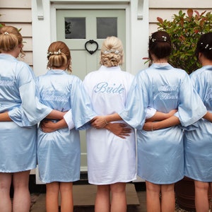 Bridal Robes- Dusty blue Embroidered Bridal Robes /Bridesmaid Robes/Bridal Robe/Bride Robe/Bridal Party Robes/Bridesmaid Gifts/Satin Robe/