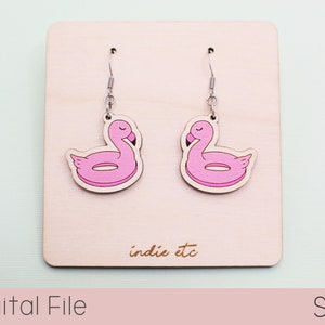 Flamingo Pool Float Earring SVG Digital File Dangle Laser Cut File 画像 1