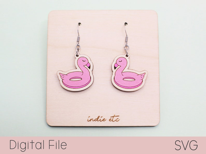 Flamingo Pool Float Earring SVG Digital File Dangle Laser Cut File 画像 1