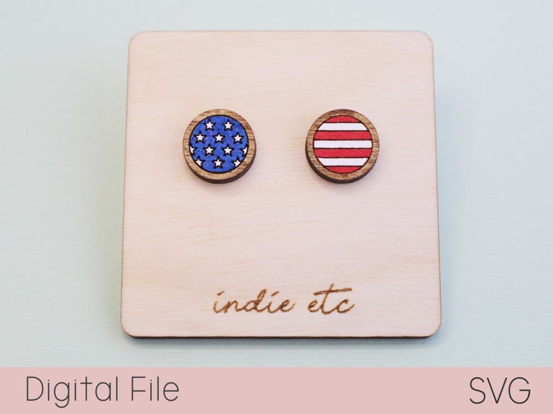 American Flag Earring SVG Digital File Stud Laser Cut File image 1