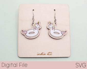 Unicorn Pool Float Earring SVG Digital File (Dangle Laser Cut File)