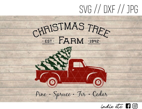 Download Christmas Tree Farm With Red Truck And Tree Digital Art File Etsy PSD Mockup Templates
