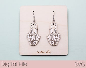 Skeleton Hand Peace Sign Earring SVG Digital File (Dangle Laser Cut File)