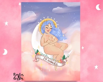 Celestial goddess mama Print/Body positive print/ blue hair mom print/I'm enough print/feminist art