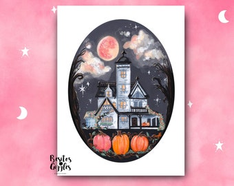 Practical Magic inspired Victorian house gouache painting PRINT/ witch house/ practical magic/ Owens house