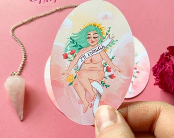 Celestial goddess sticker/Body positive sticker/ Green haired goddess sticker/I'm enough sticker/feminist art