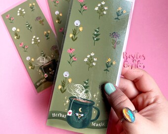 Herbal Magic bookmark/ Herb themed bookmark/ floral witchy bookmark/green witch bookmark/herbal tea bookmark