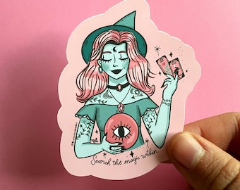 Divination witch sticker/Fortune Teller sticker/ crystal ball sticker/ tattoo witch sticker/ Matte & limited edition holo