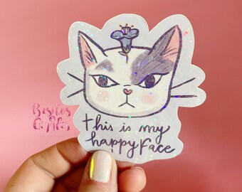 Not so happy kitty holographic sticker / grumpy cat sticker/ cat mom sticker