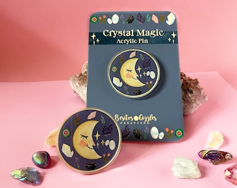 Crystal Magic Moon Acrylic Pin/moon acrylic pin/ moon pin/witchy pin