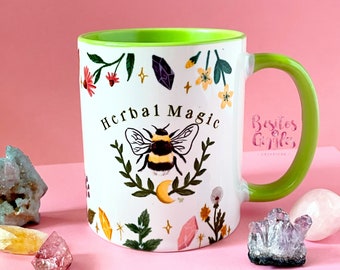 Herbal Magic Mug/ green witch mug/bee mug/Herb Mug/ plant witch mug 11oz