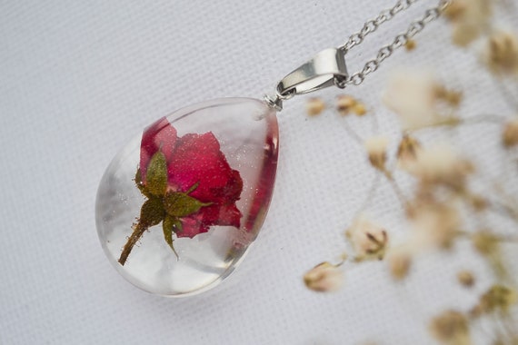 gift for frien Real flower Necklace Mother/'s Day Terrarium Birthday Gift rose flower personalized necklace raffineese Bottle Pendant