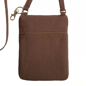 Cell phone bag; Crossbody bag; Cell phone purse; Crossbody purse; Brown canvas fabric; Free shipping; Handmade in the USA.