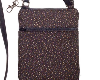 Cell phone bag; Crossbody bag; Cell phone purse; Crossbody purse;  Multi-color cotton fabric; Free shipping; Handmade in the USA.