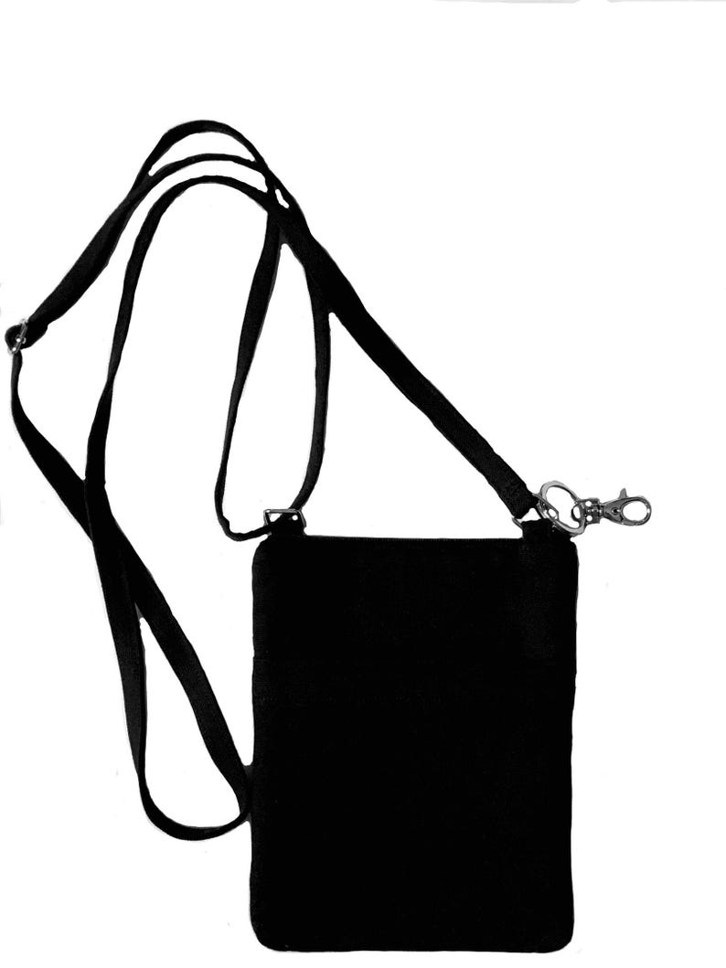 Cell phone bag; Crossbody bag; Cell phone purse; Crossbody purse; Black canvas fabric; Free shipping; Handmade in the USA. image 4