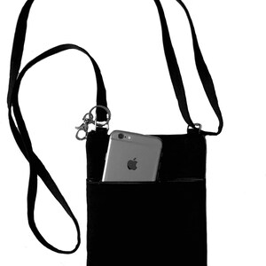Cell phone bag; Crossbody bag; Cell phone purse; Crossbody purse; Black canvas fabric; Free shipping; Handmade in the USA. image 3