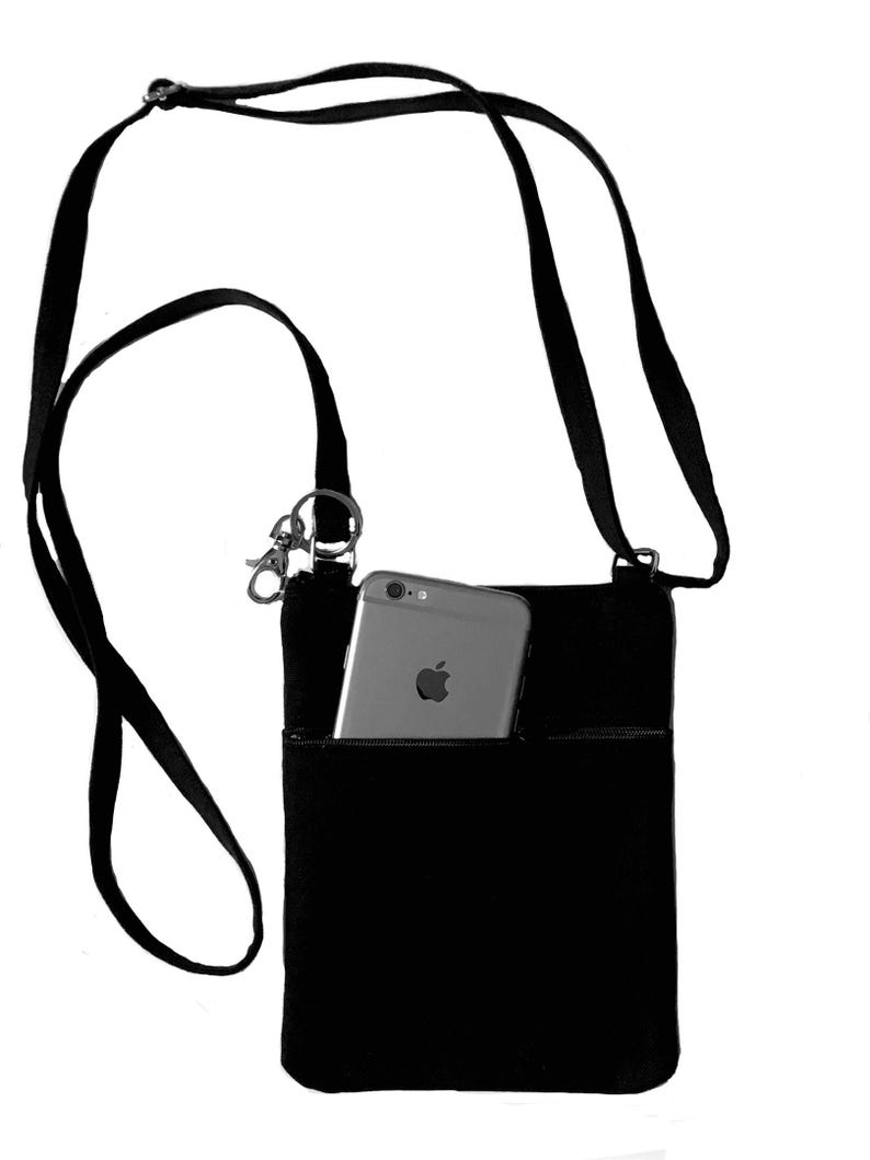 Cell phone bag; Crossbody bag; Cell phone purse; Crossbody purse; Black canvas fabric; Free shipping; Handmade in the USA. image 3