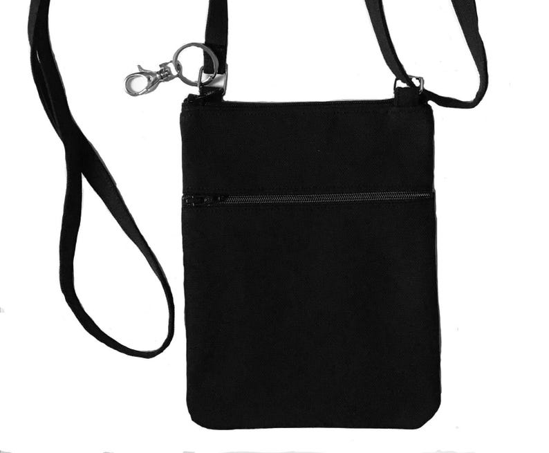 Cell phone bag; Crossbody bag; Cell phone purse; Crossbody purse; Black canvas fabric; Free shipping; Handmade in the USA. image 1