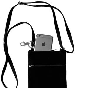 Cell phone bag; Crossbody bag; Cell phone purse; Crossbody purse; Black canvas fabric; Free shipping; Handmade in the USA. image 2
