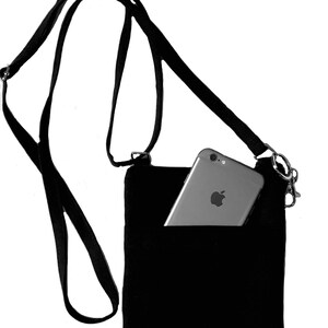 Cell phone bag; Crossbody bag; Cell phone purse; Crossbody purse; Black canvas fabric; Free shipping; Handmade in the USA. image 5