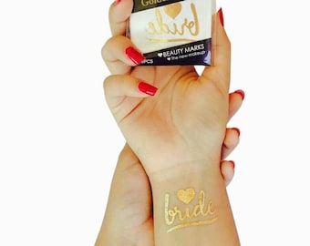 Gold Bride Tattoos, Bachelorette Party favours, Hen Party favours, Brides gift ideas, Hens team Gold flash tattoos