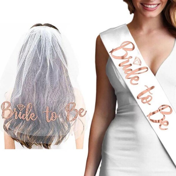 2 PCS Set - Bride to Be Veil with Matching Sash, Hen Party Prop, Hens Night Gift, Veil Hen Party, Bride to Be Gift Ideas, Gift for the Bride