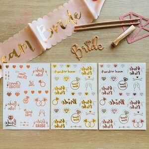 76 Bridal Tattoos in Rose Gold, Silver and Gold, Bride Tribe, Bachelorette Party, Hen Party tattoos, Bridesmaid gift idea, Cheeky tattoos