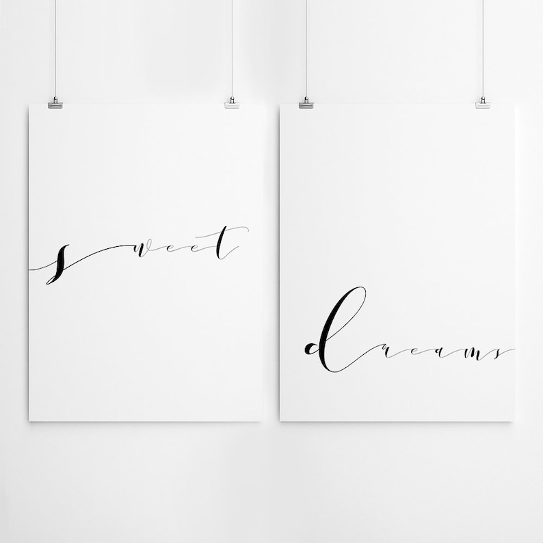 Wall Art Set Of 2 Prints Sweet Dreams Print Typography Print Bedroom Art Bedroom Prints Typography Wall Art Typography Download