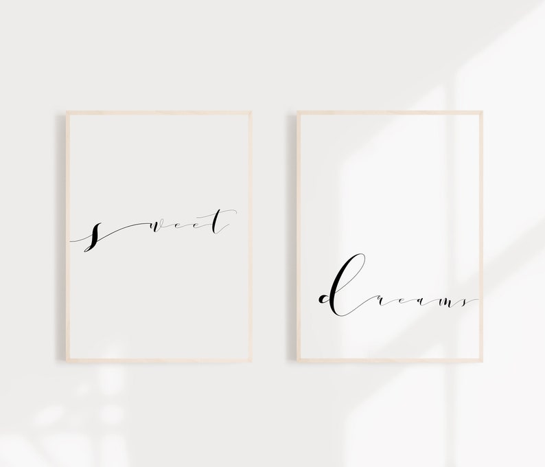 Wall Art Set Of 2 Prints Sweet Dreams Print Typography Print Bedroom Art Bedroom Prints Typography Wall Art Typography Download