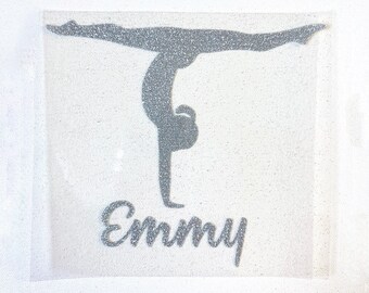 Personalized Split Handstand Iron-On Transfer - Gymnast, Acrobat, Spirit Wear, Glitter Iron-On Name
