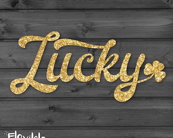 Lucky Iron-On Transfer - Retro Script with Shamrock