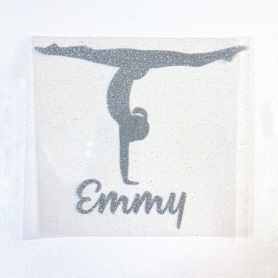 Gymnastic Handstand Iron-On Transfer | Personalized Gymnast HTV Decal | For Spirit Wear, Glitter Iron-On Name, Gym Bag