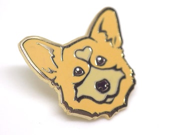 Corgi Pembroke Welsh Hard Enamel Good Dog Pin, Metal Badge, Pet Lover Gift 3 CM / 1.25" Gold Plating, Brooch