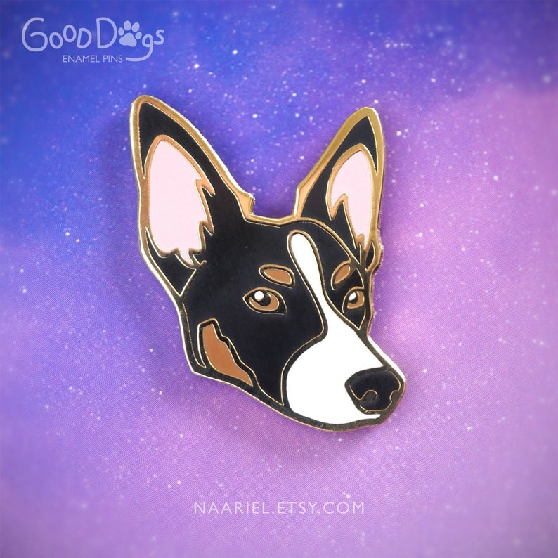 Border Collie Kelpie Tri Colour Hard Enamel Good Dog Pin, Metal Badge, Pet Lover Gift, 3 CM / 1.25 Gold Plating Brooch image 1