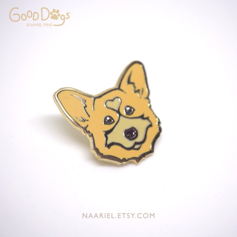 Corgi Pembroke Welsh Hard Enamel Good Dog Pin, Metal Badge, Pet Lover Gift 3 CM / 1.25 Gold Plating, Brooch image 1