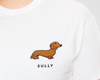 Custom Dachshund T-Shirt, Personalized Doxie Wiener Dachshund Gift, Dachshund Shirt, Dapple Piebald Long Wirehaired Dachshund T-Shirt