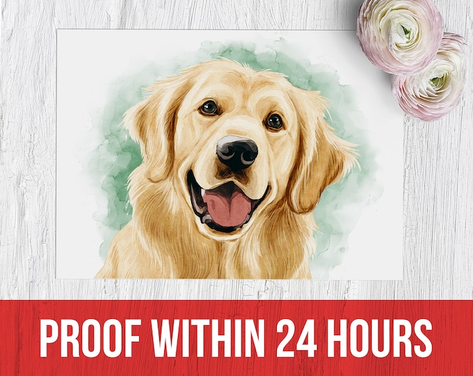 Featured listing image: Digital Pet Portrait Download, Custom Pet Portrait Printable, Dog Portrait Painting from Photo, Personalized Last Minute Christmas Gift