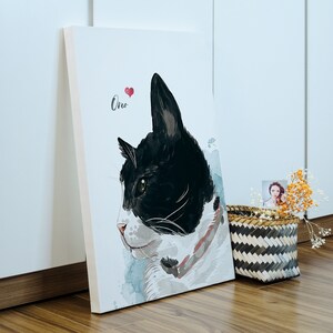 K&ouml;nnte beinhalten: Eine schwarz-wei&szlig;e Katze mit einem roten Herzen &uuml;ber dem Kopf. Die Katze schaut nach links und tr&auml;gt ein wei&szlig;es Halsband mit einem roten Muster. Der Name der Katze ist "Oreo" in schwarzer Kursivschrift geschrieben.