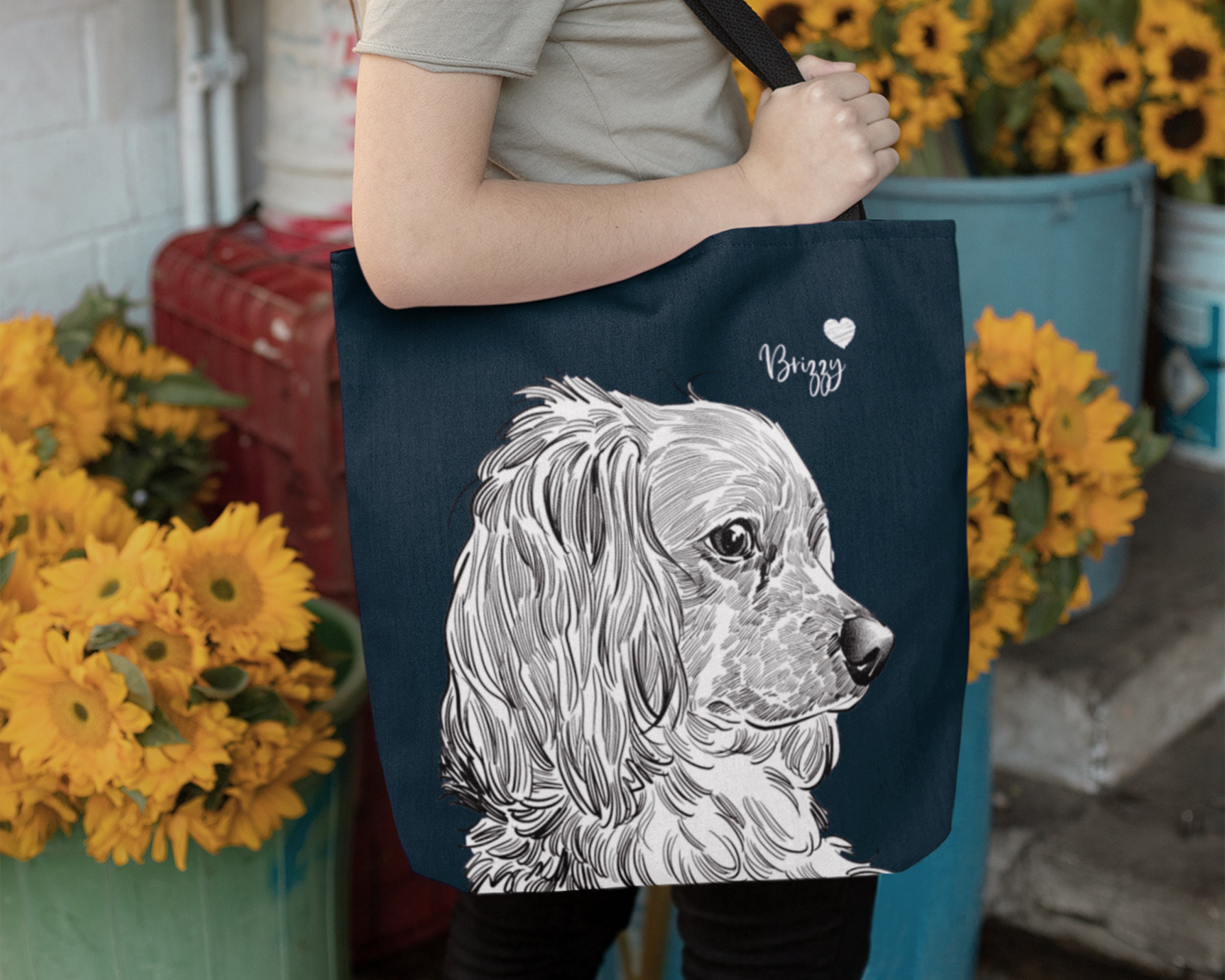 Personalized Canvas Zip Tote Bag with Pet Portrait