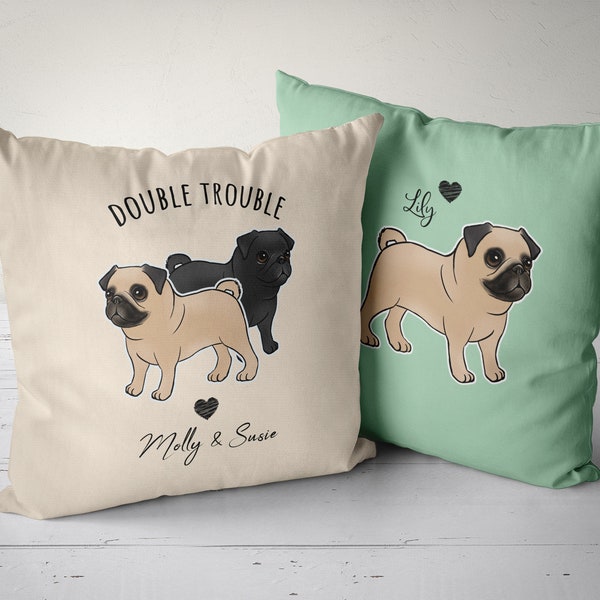 Pug Pillow, Pug Pillow Cover, Custom Pug Pillow Case, Personalized Pug Gift, Pug Mom, Pug Dad Gift Idea