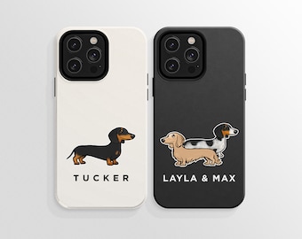 Custom Dachshund Phone Case, Personalized Doxie Wiener Dachshund iPhone Case, Dachshund Gift, Dapple Long Wirehaired Piebald Dachshund Owner